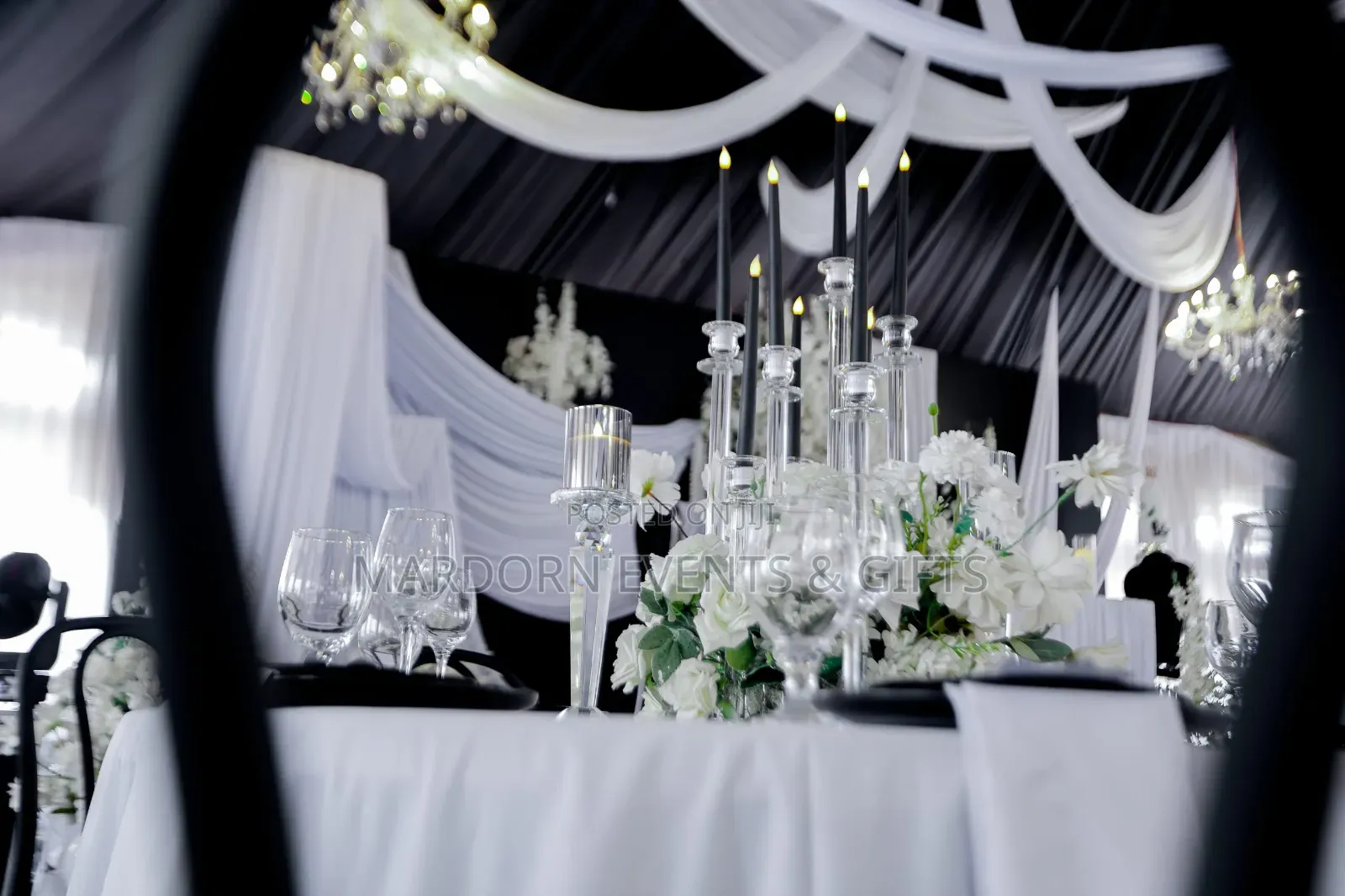 Indoor Hall Black and White Wedding
