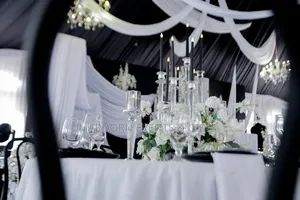 Indoor Hall Black and White Wedding