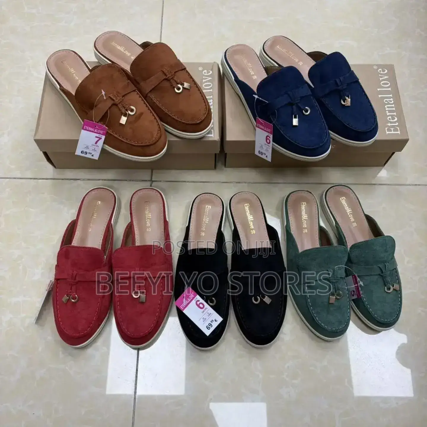 Tan, Slip-on Mule Loafers.