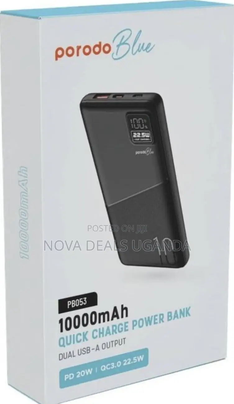 Porodo Blue 10000mah Quick Charge Power Bank Usb-a and Usb-C Output