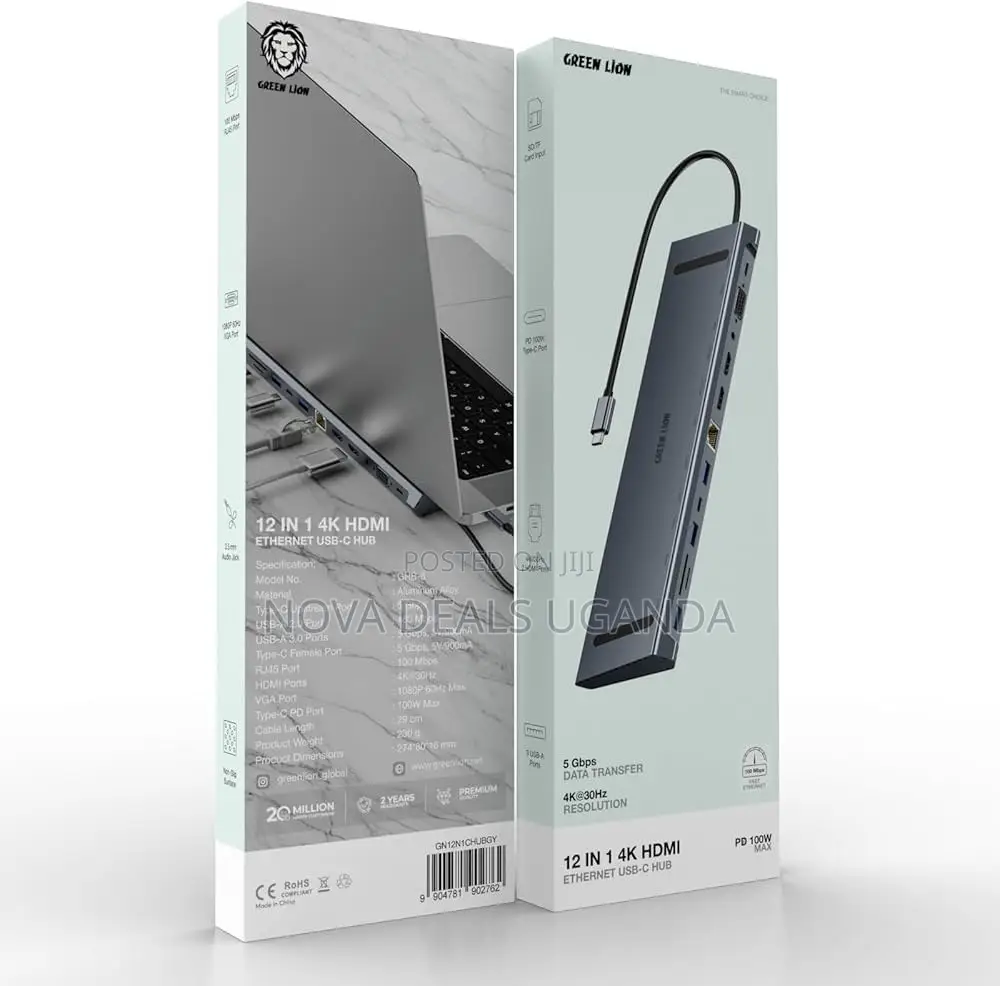 Green Lion 12 In 1 Hdmi Ethernet Usb-c Hub, 100 Mbps Fast Ethernet