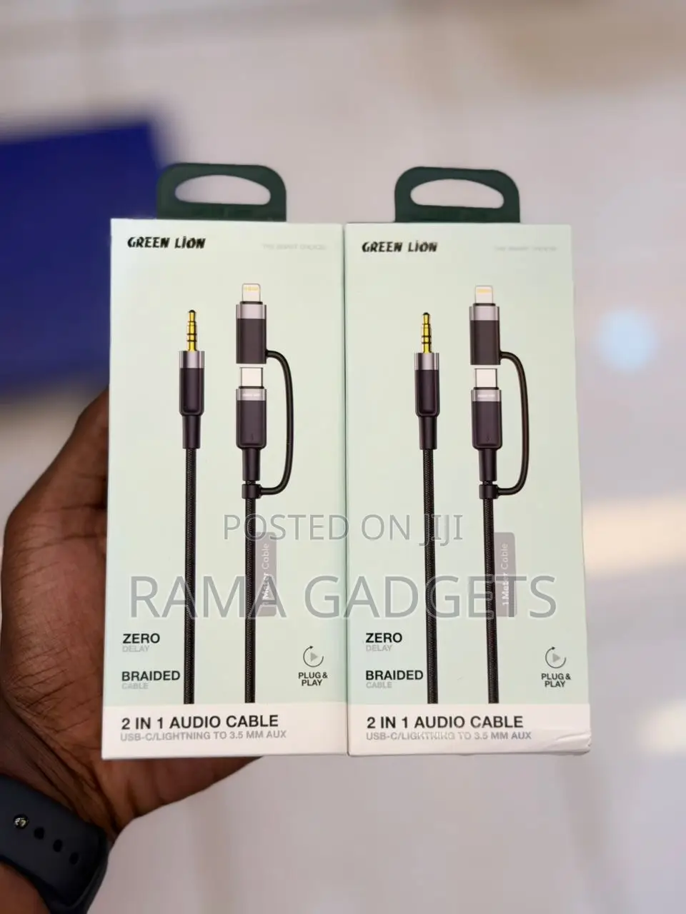 2-in-1 Audio Cable With a Usb-C and Lightning to 3.5mm Aux Connector.