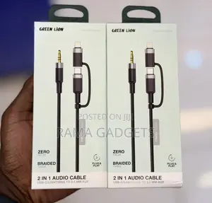 2-in-1 Audio Cable With a Usb-C and Lightning to 3.5mm Aux Connector.