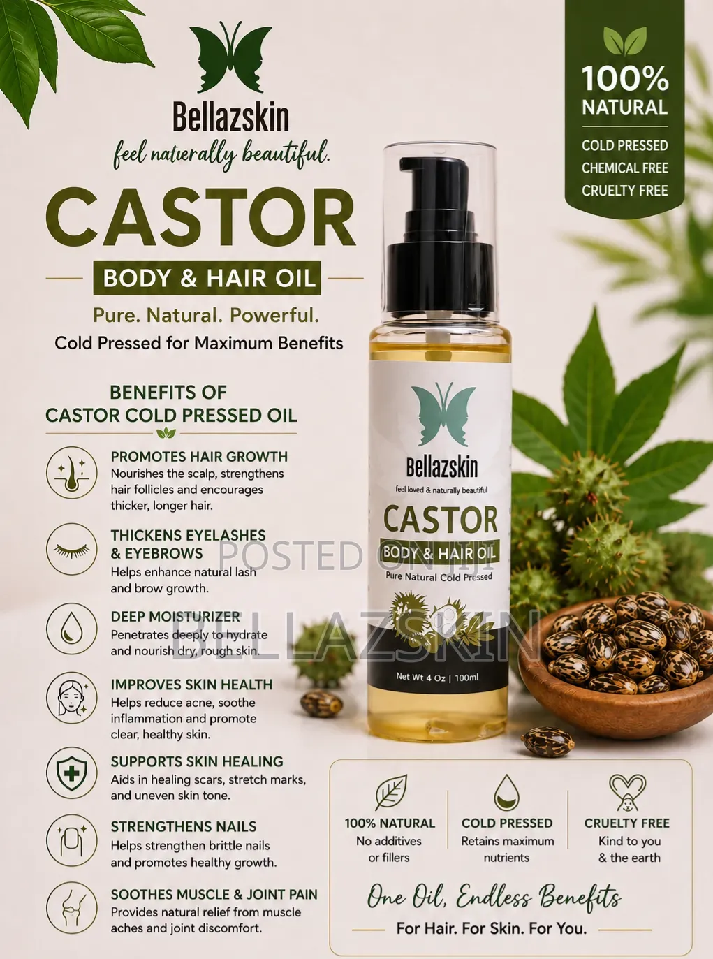 Castor Oil (100% Pure Cold Pressed)