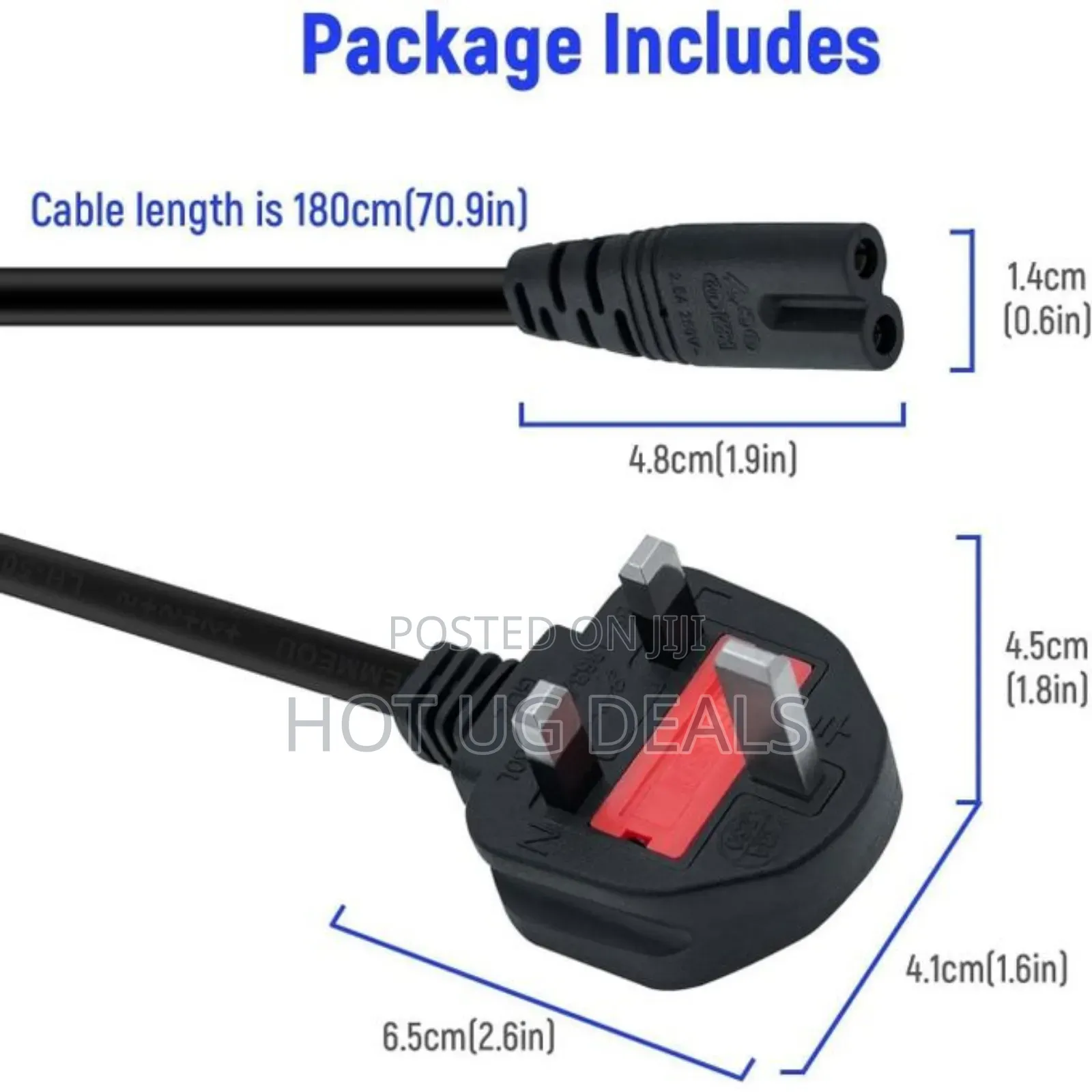 1.5m 2-Pin Uk/Eu Power Cable – Fused Power Cord for Desktop, Laptops