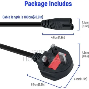 1.5m 2-Pin Uk/Eu Power Cable – Fused Power Cord for Desktop, Laptops