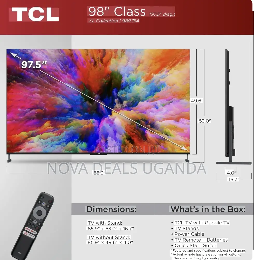 TCL 98" Inch Qd-Mini Led HDR Smart Android Google Tv - Black