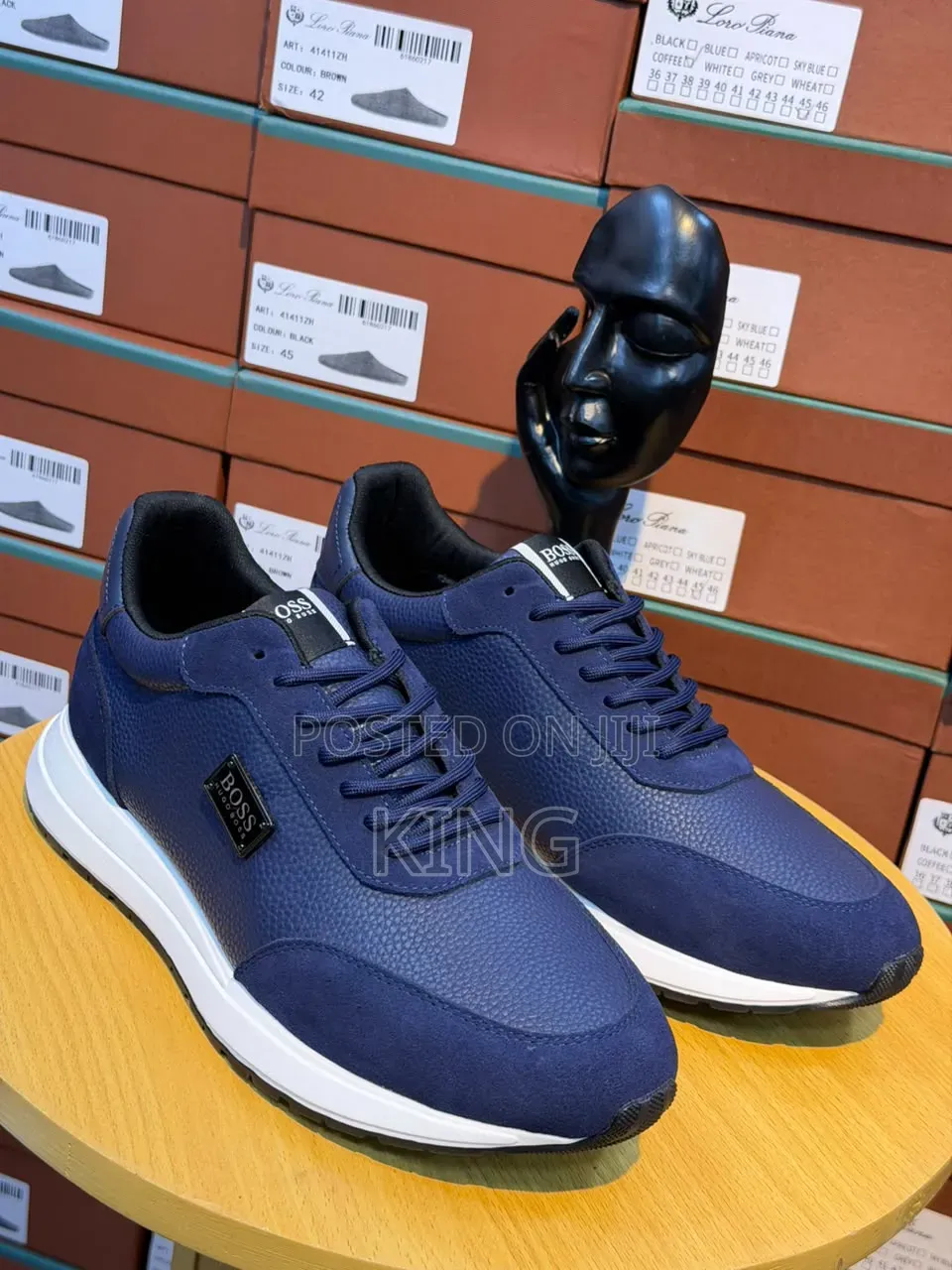 Boss Leather Sneakers. White/Blue, Black, Navy