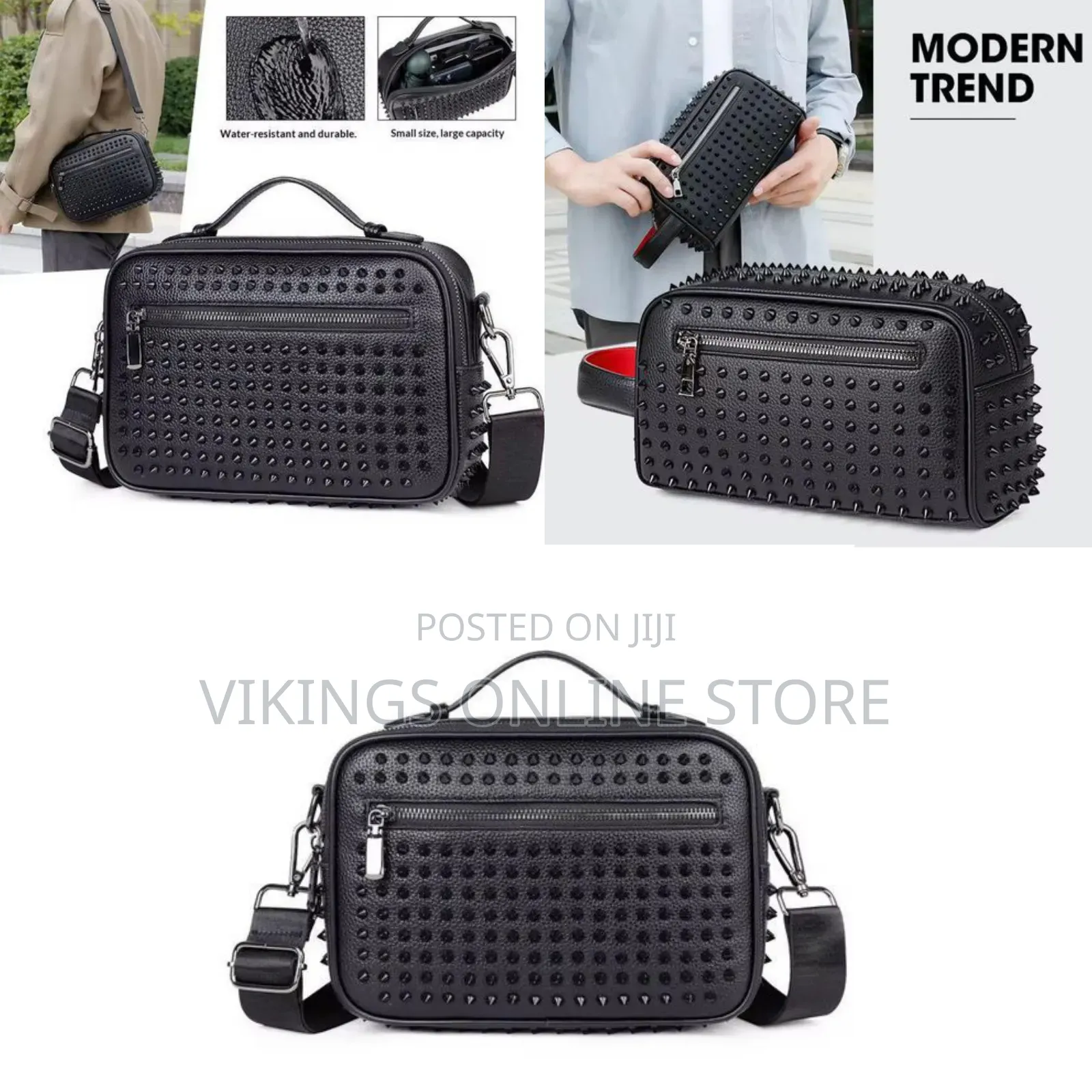 Unisex Fashion Dark Style Studded Crossbody Bag, Commuter Tote Bag