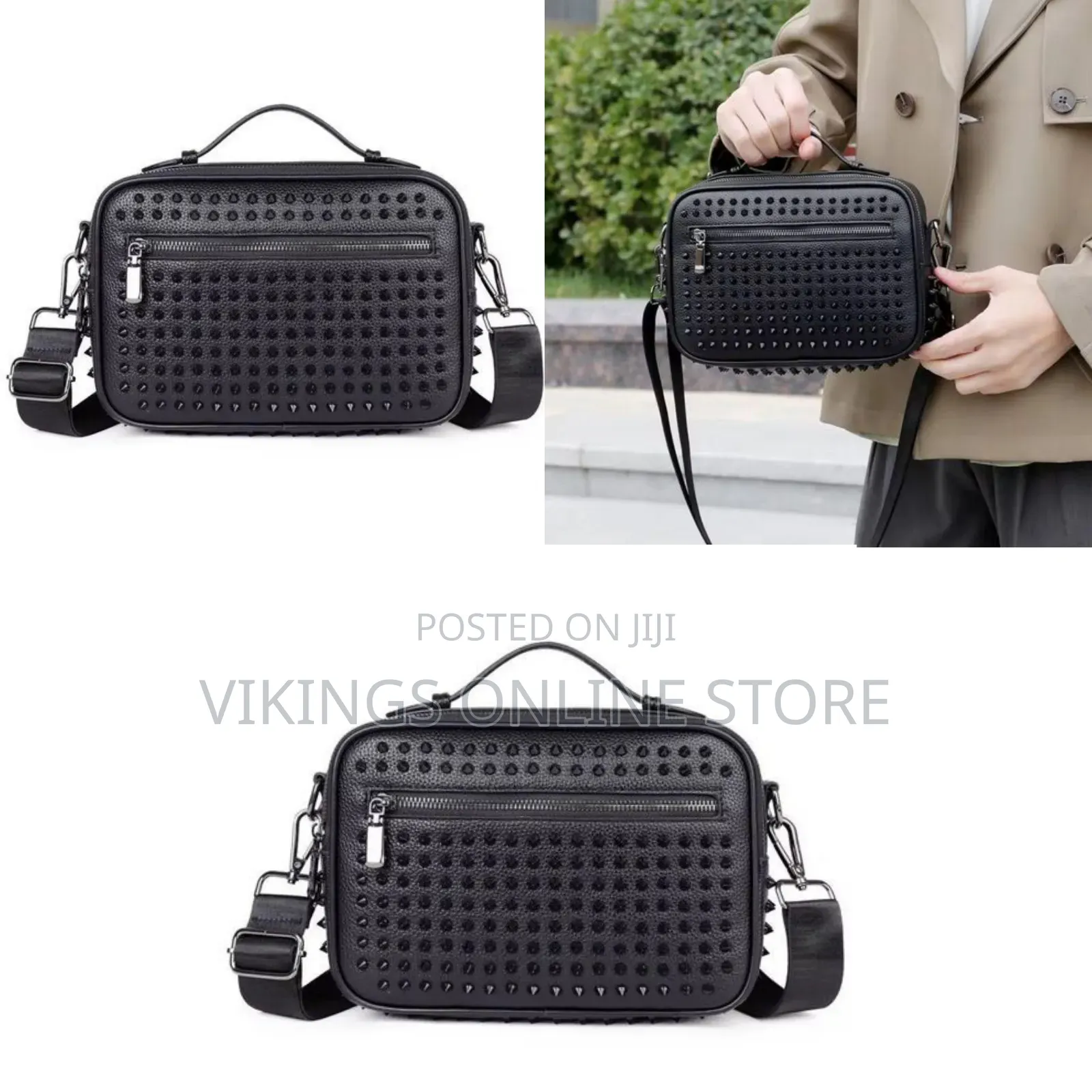 Unisex Fashion Dark Style Studded Crossbody Bag, Commuter Tote Bag