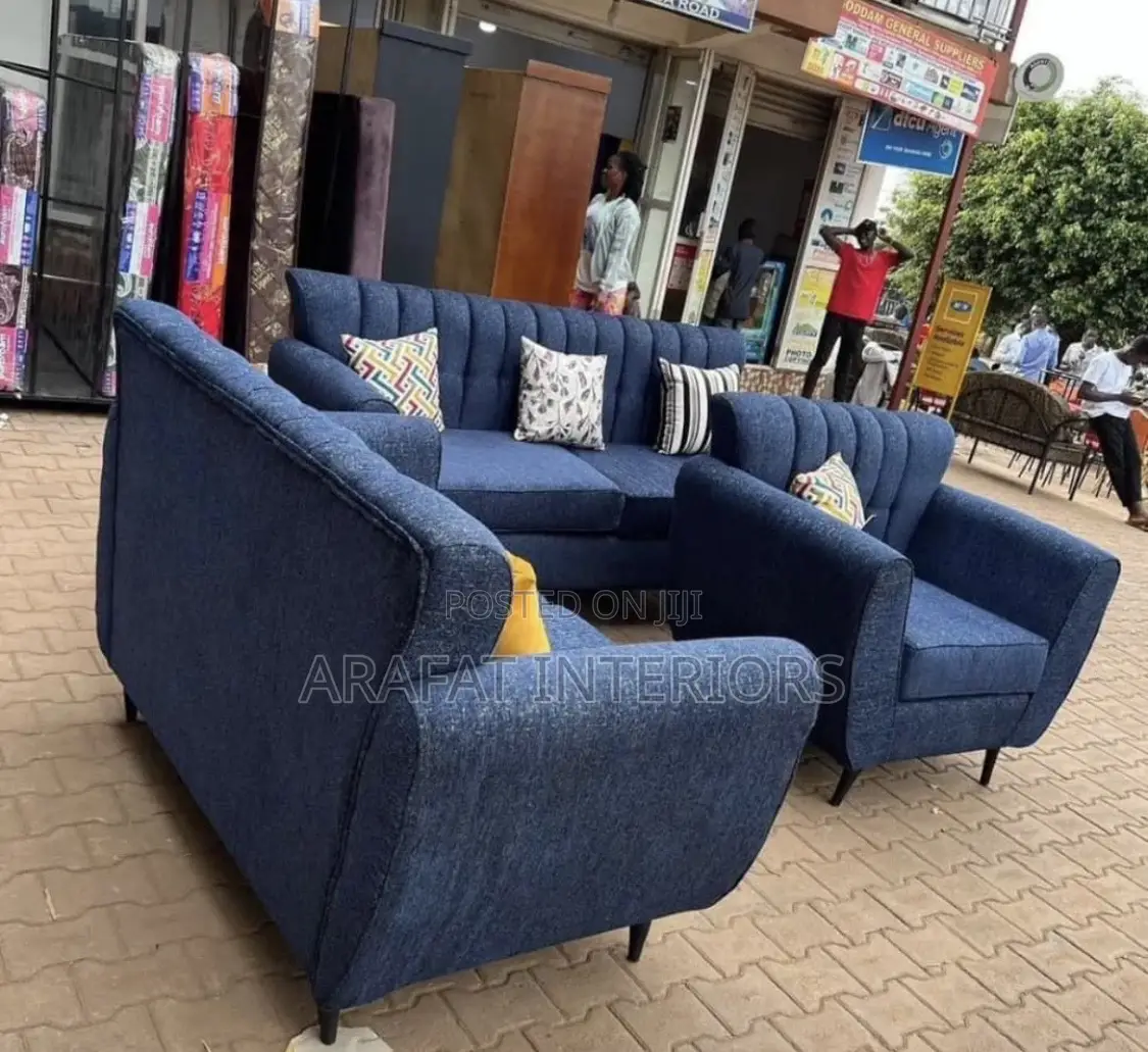 Brand New Modern Blue L-Shaped Sectional Sofa Set