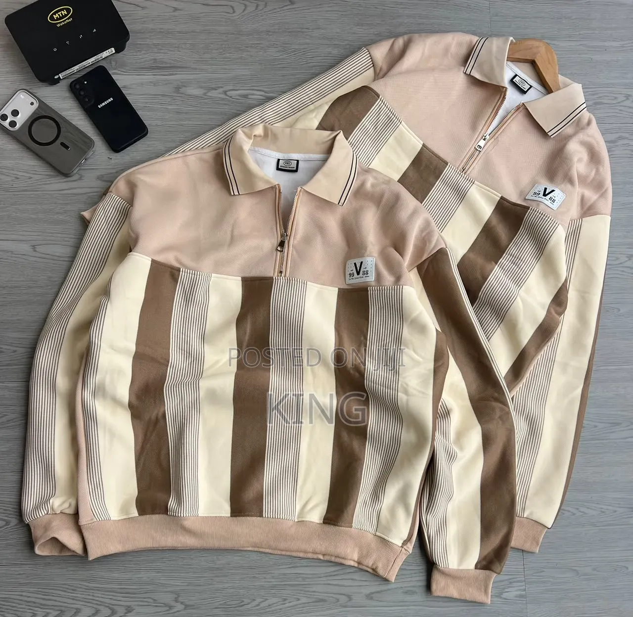 Striped Graphic Quarter Zip Sweater Shirt
