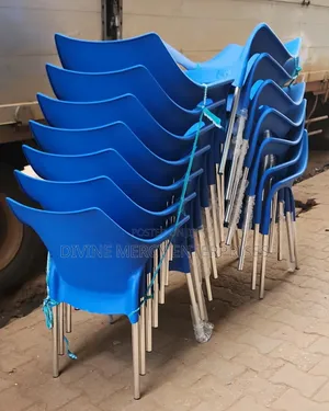 Blue Armed Steel Leg Chair
