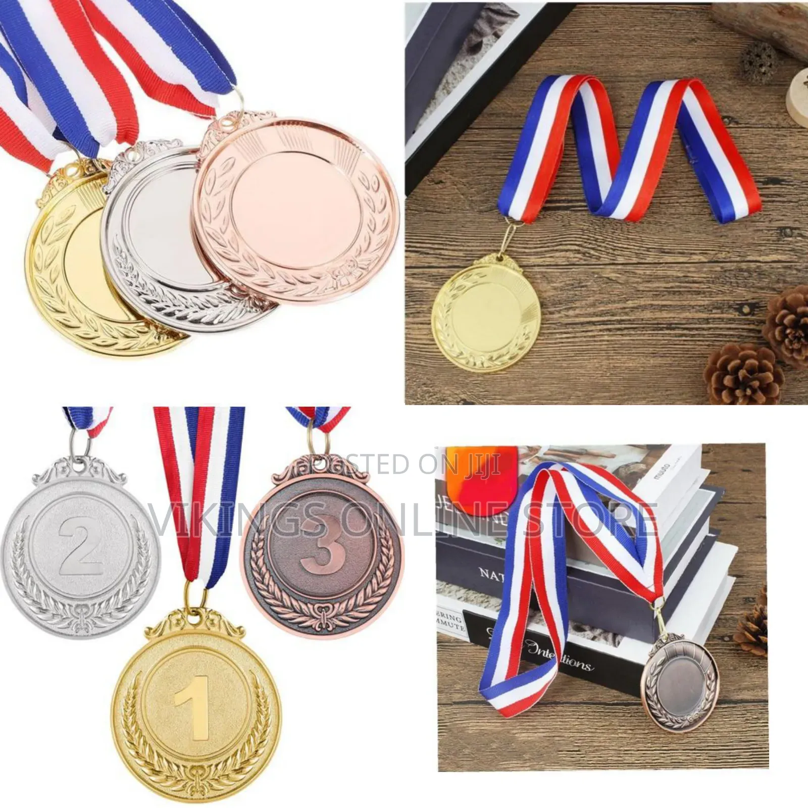 3pcs Metal Award Medals Universal Wheat Pattern Medals With Ribbons
