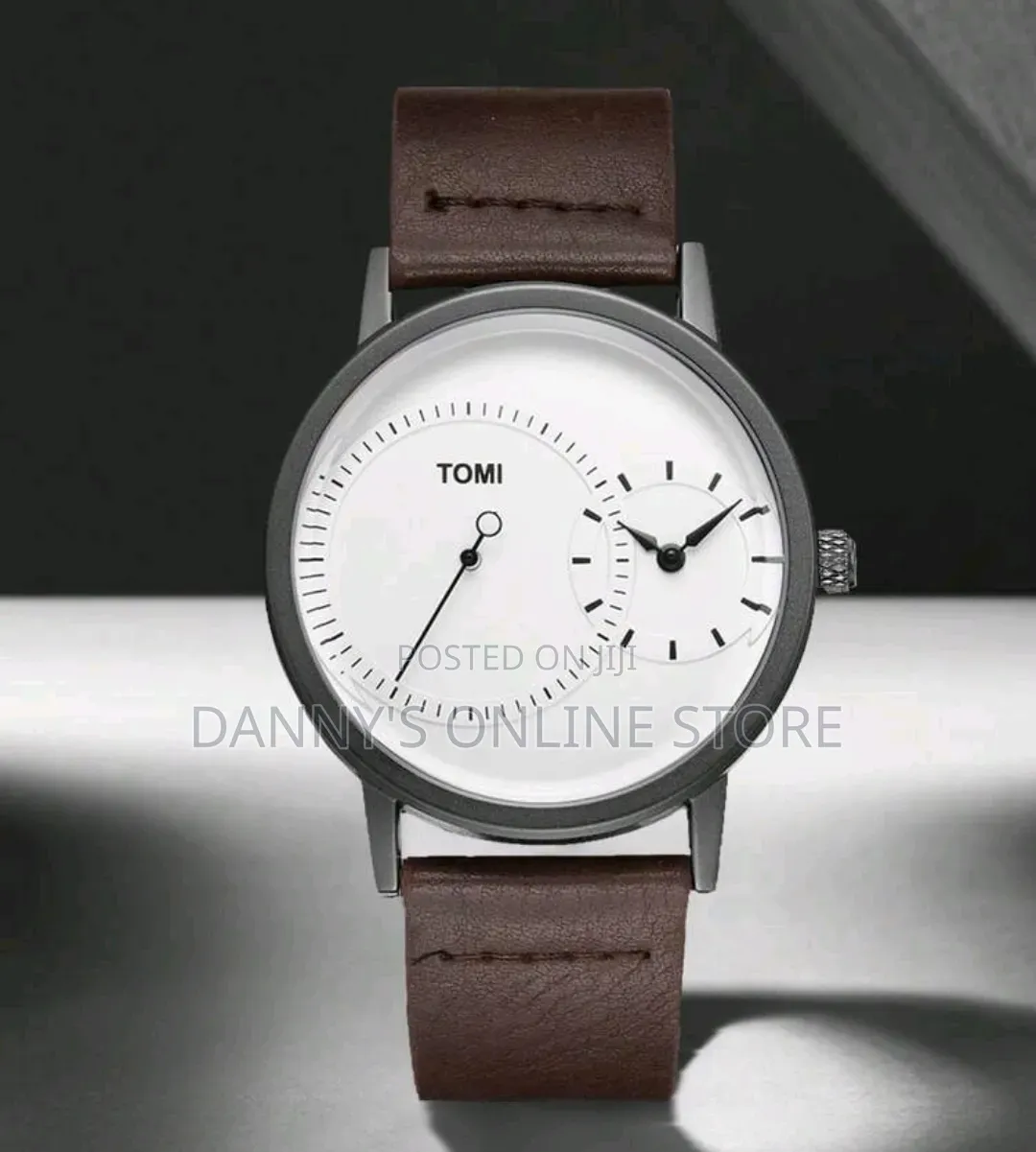 Tomi Men's Minimalist Black Watch, Dual Dial Design Leather Strap.