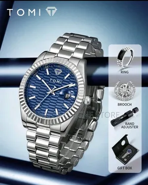 Tomi Men's Quartz Watch Set With Star Moon Brooch and Ring, Fashion.