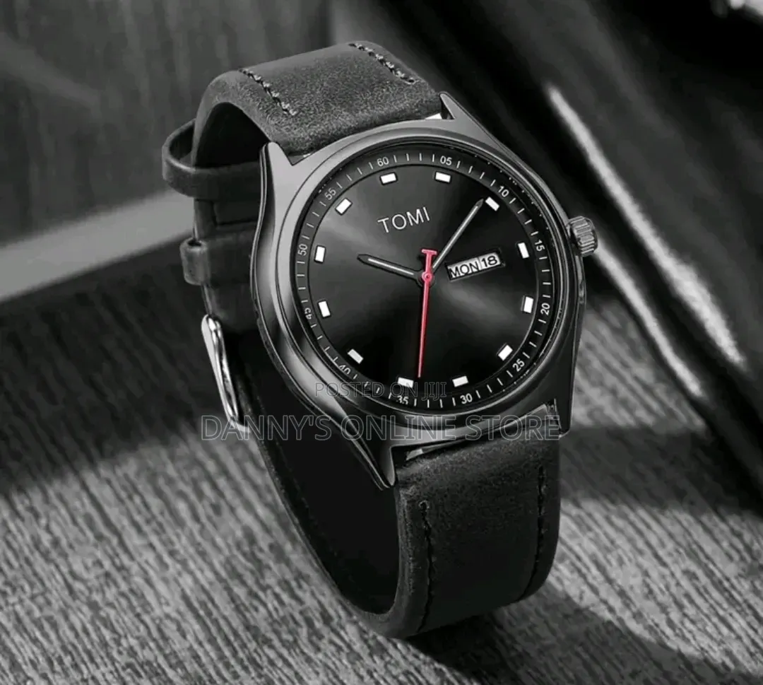 Tomi Men's Dual Calendar Fashionable Minimalist Leather Belt Watch.