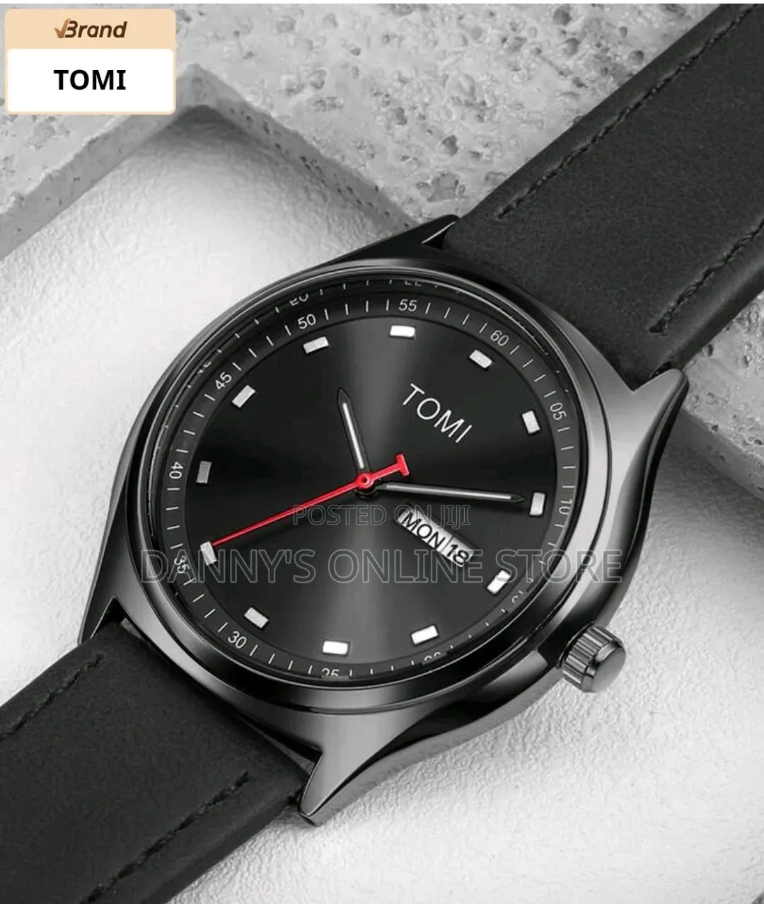 Tomi Men's Dual Calendar Fashionable Minimalist Leather Belt Watch.