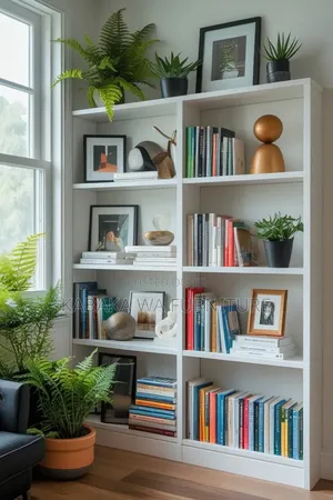 White Bookshelf /With Led /Lights and Doors,/ 3-Tierbook Shelf Book/