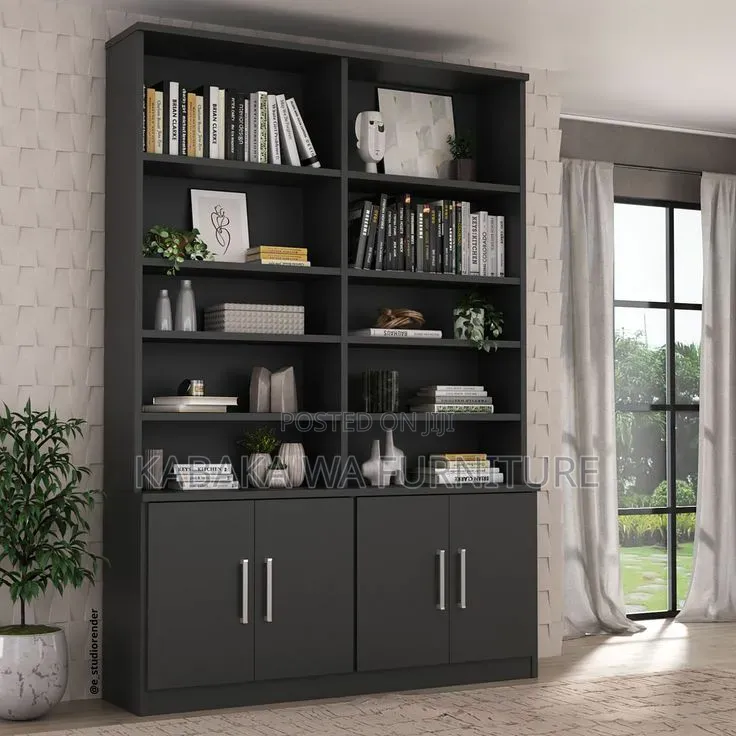Modern White 3-Tier /Bookcase W/ Doors /Led Lightsbook Shelf/