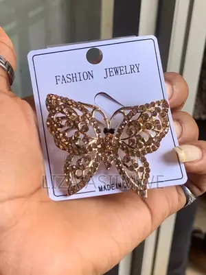 Rose Gold-Tone Butterfly Brooch With Rhinestones