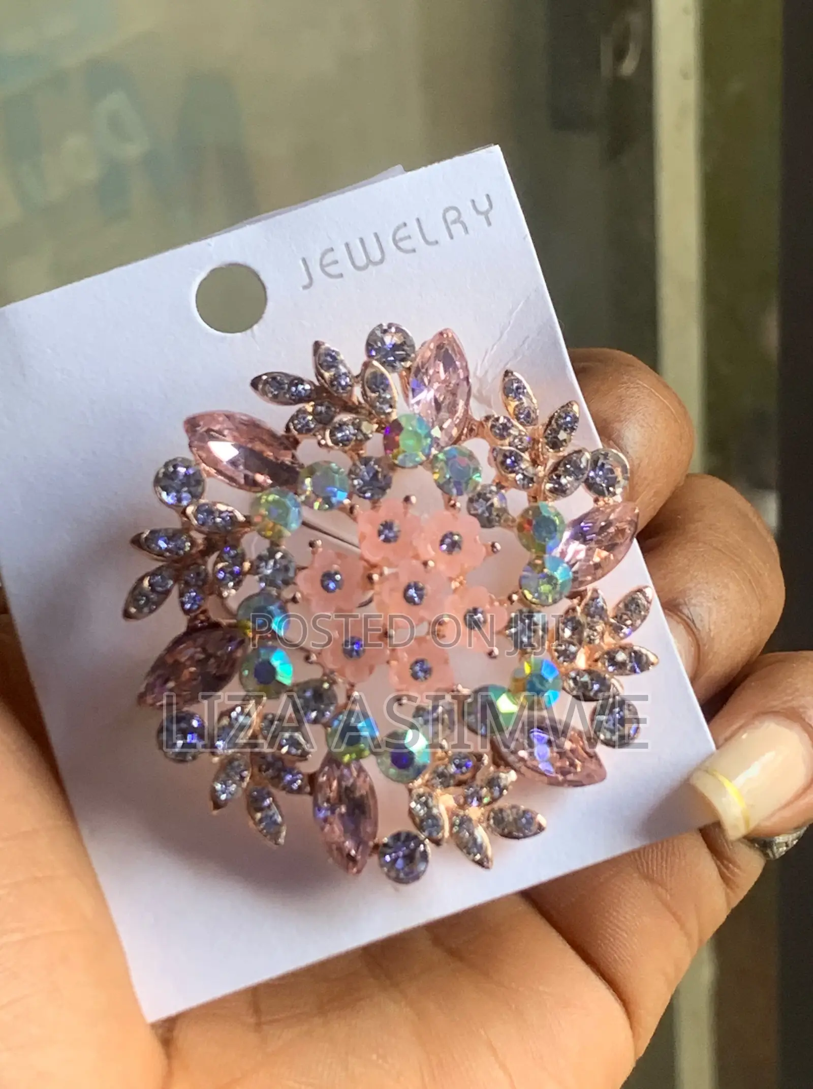 Floral Rhinestone Brooch Features Pink and Clear Crystals Set