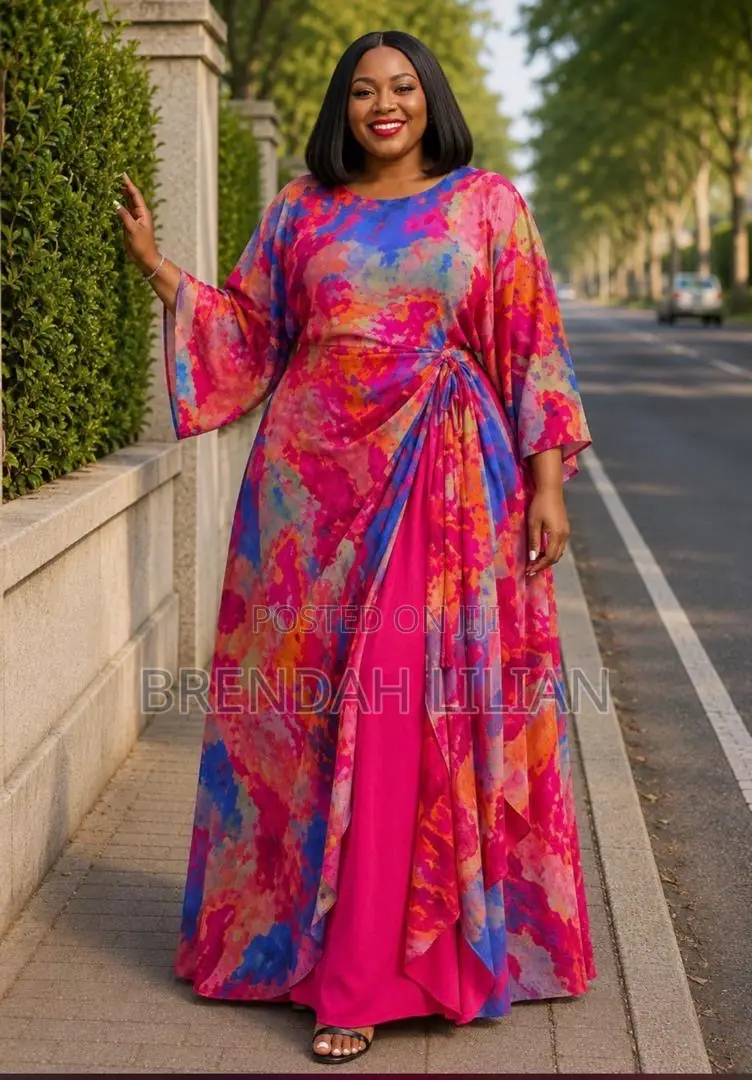 Tie Dye Maxi Dress Twist Waist Orange Purple Bell Sleeves Plus Size