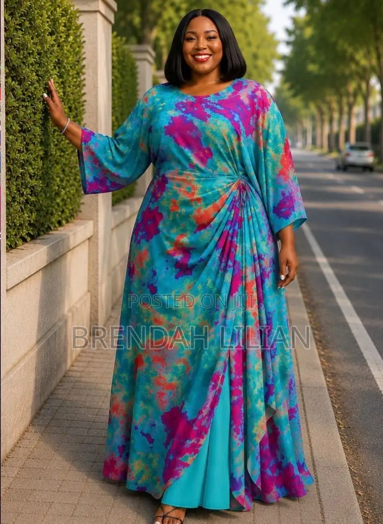 Tie Dye Maxi Dress Twist Waist Orange Purple Bell Sleeves Plus Size