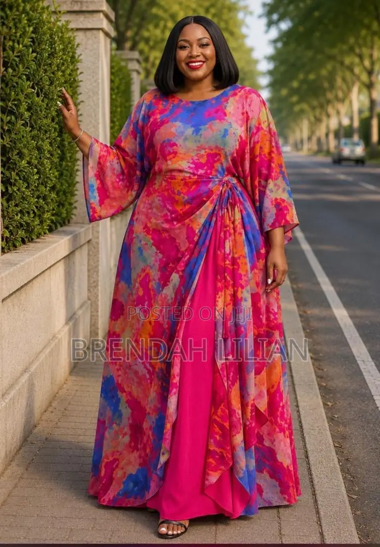 Tie Dye Maxi Dress Twist Waist Orange Purple Bell Sleeves Plus Size