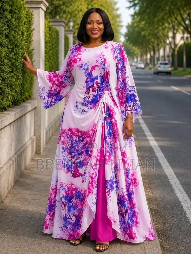 Tie Dye Maxi Dress Twist Waist Orange Purple Bell Sleeves Plus Size