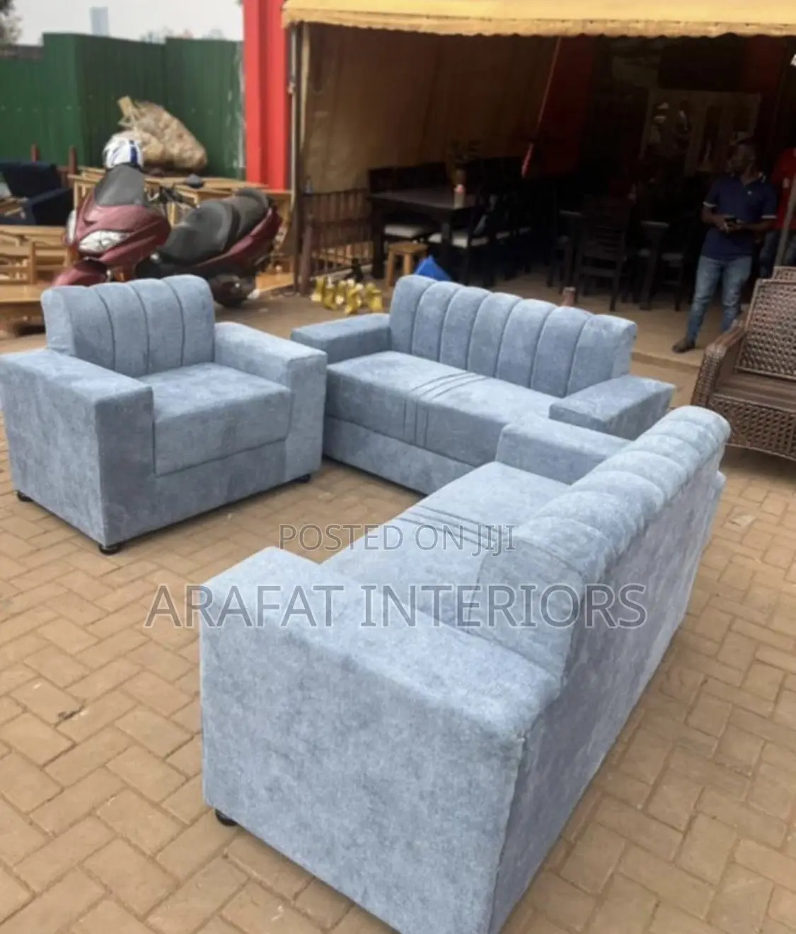 Very Neat and Modern Light Blue/Grey Fabric Sectional Sofa Set