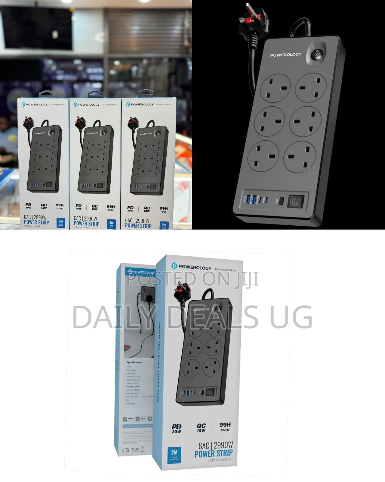 Powerology 6ac 2990w Power Strip Pd 20w