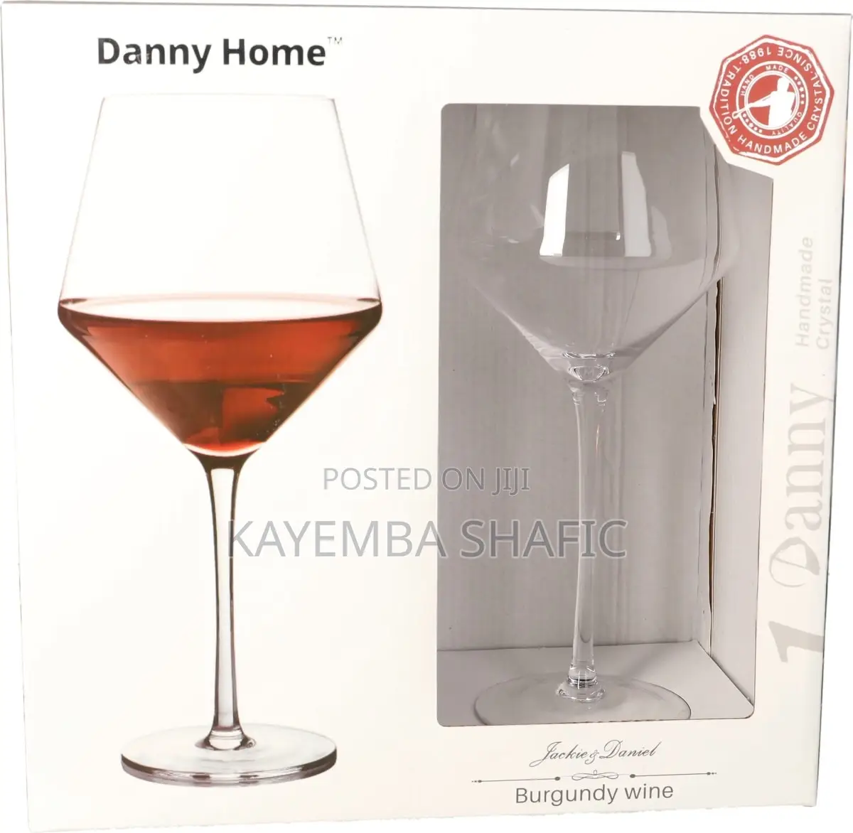 Danny Home Handmade Crystal Burgundy Wine Glasses - Set of 12