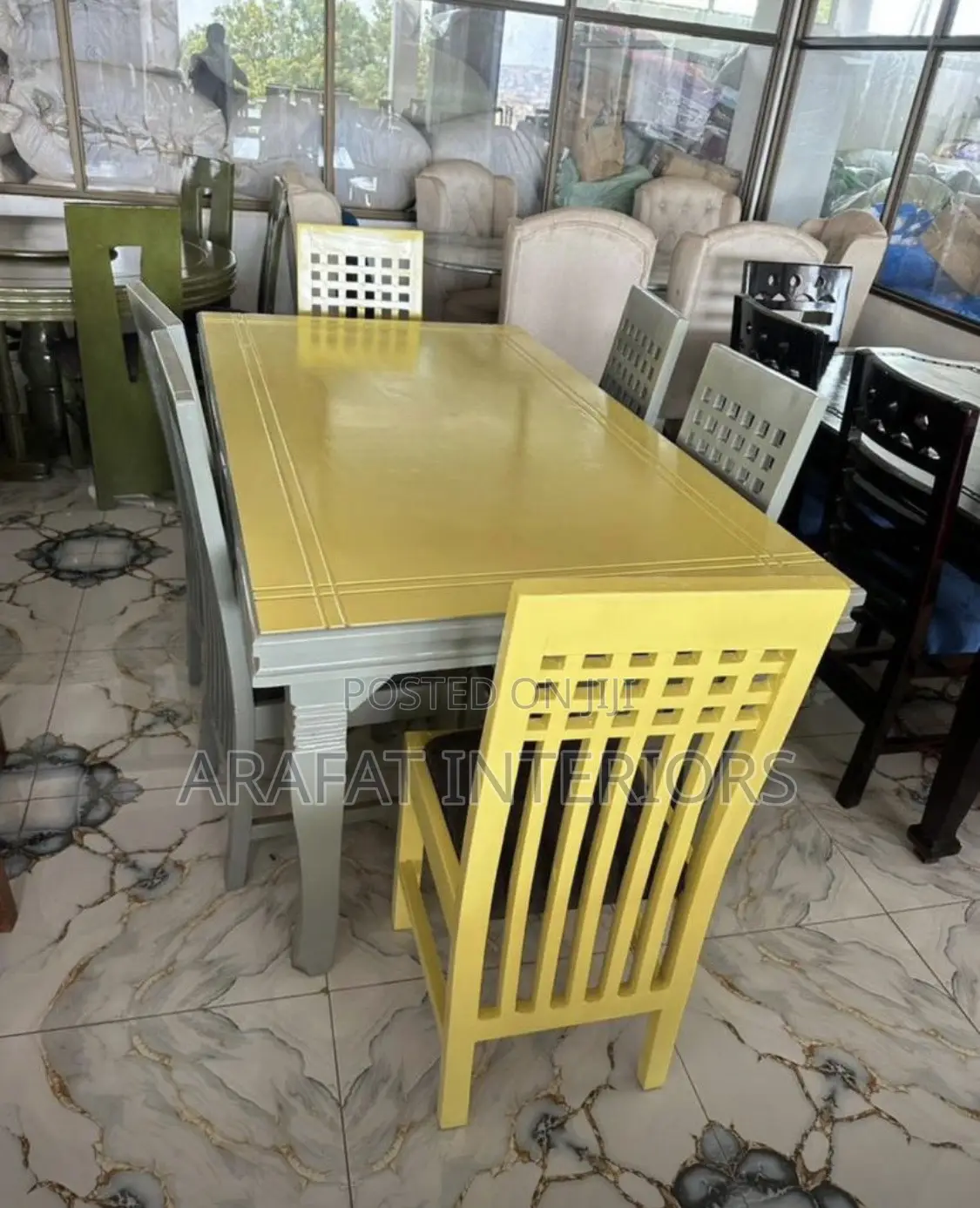 6-Seater Yellow Grey Dining Table Set