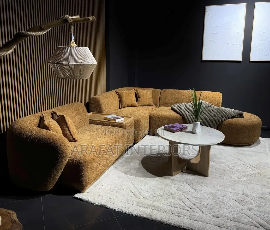 Luxury Mustard Yellow Boucle L-Shaped Sectional Sofa