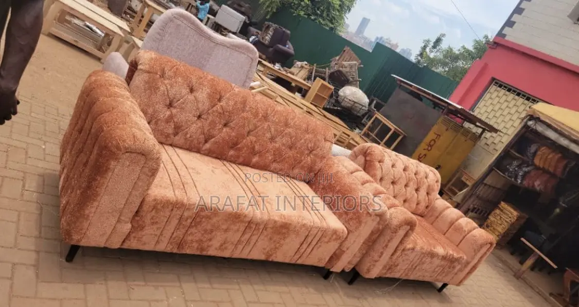 Luxury Peach Tufted Sectional Sofa