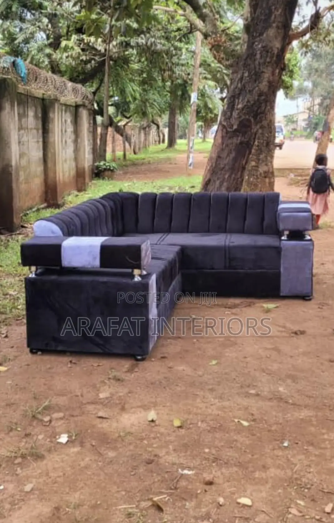 Luxury Black Grey L-Shaped Sectional Sofa