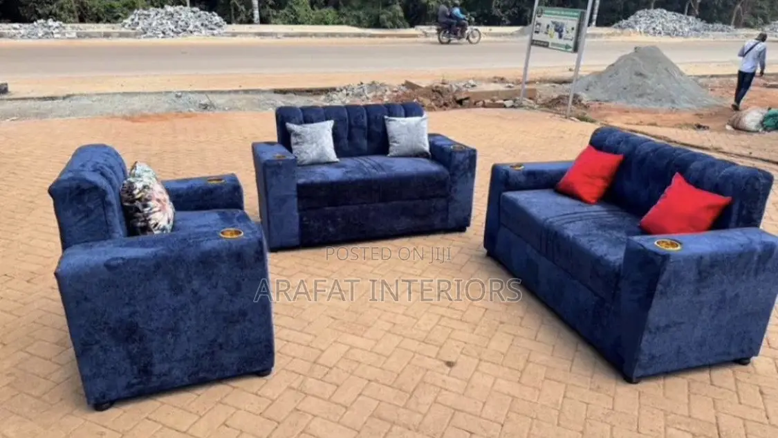 Modern Blue 3-Piece Sofa Set With Cup Holders
