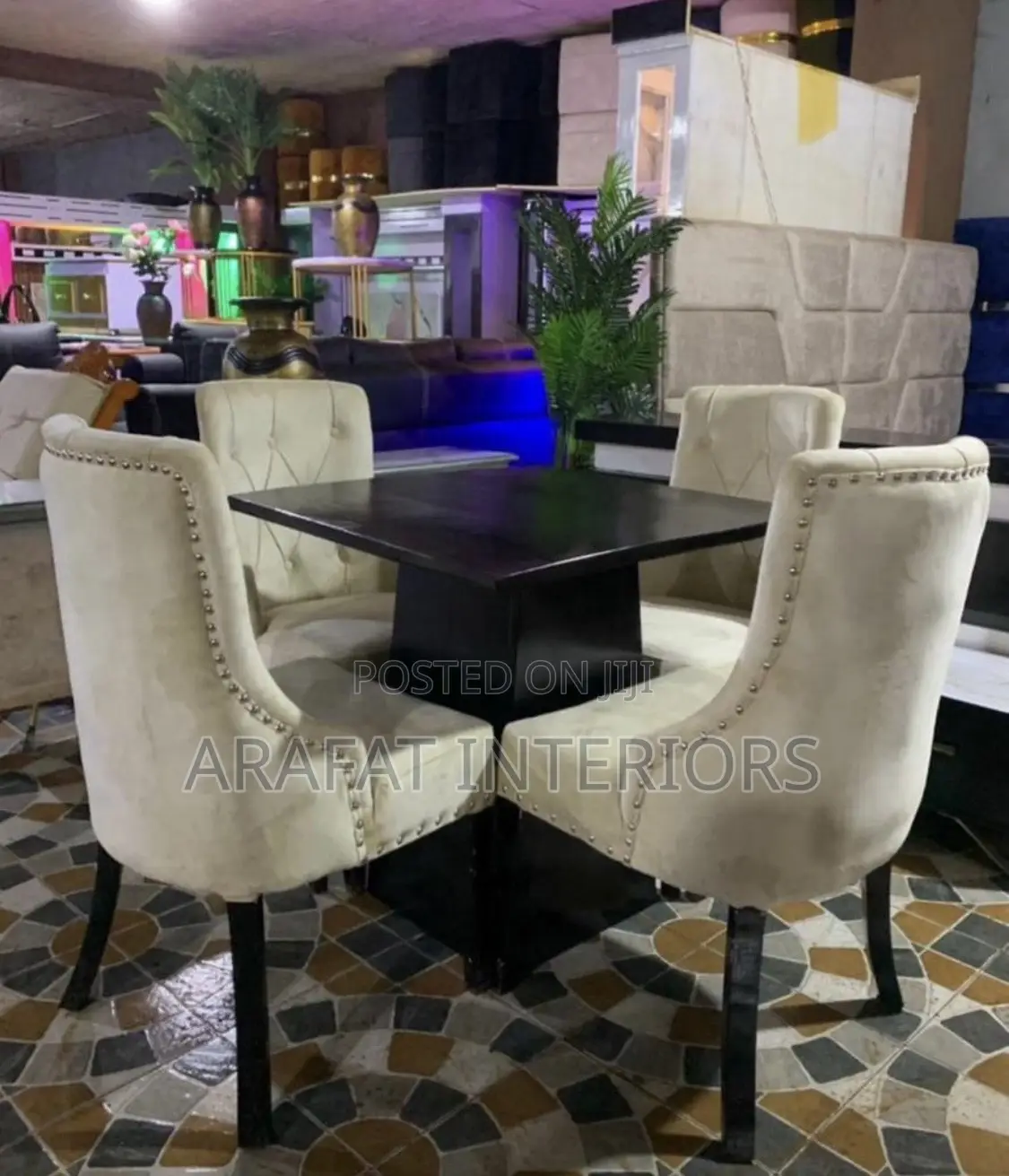 Cream Velvet Tufted Dining Set