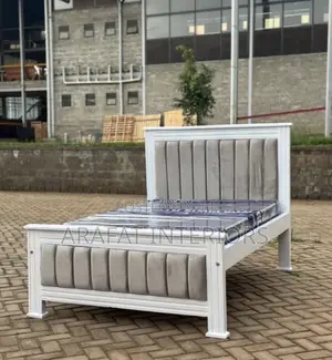 4by6 White Gray Velvet Channel Tufted Bed