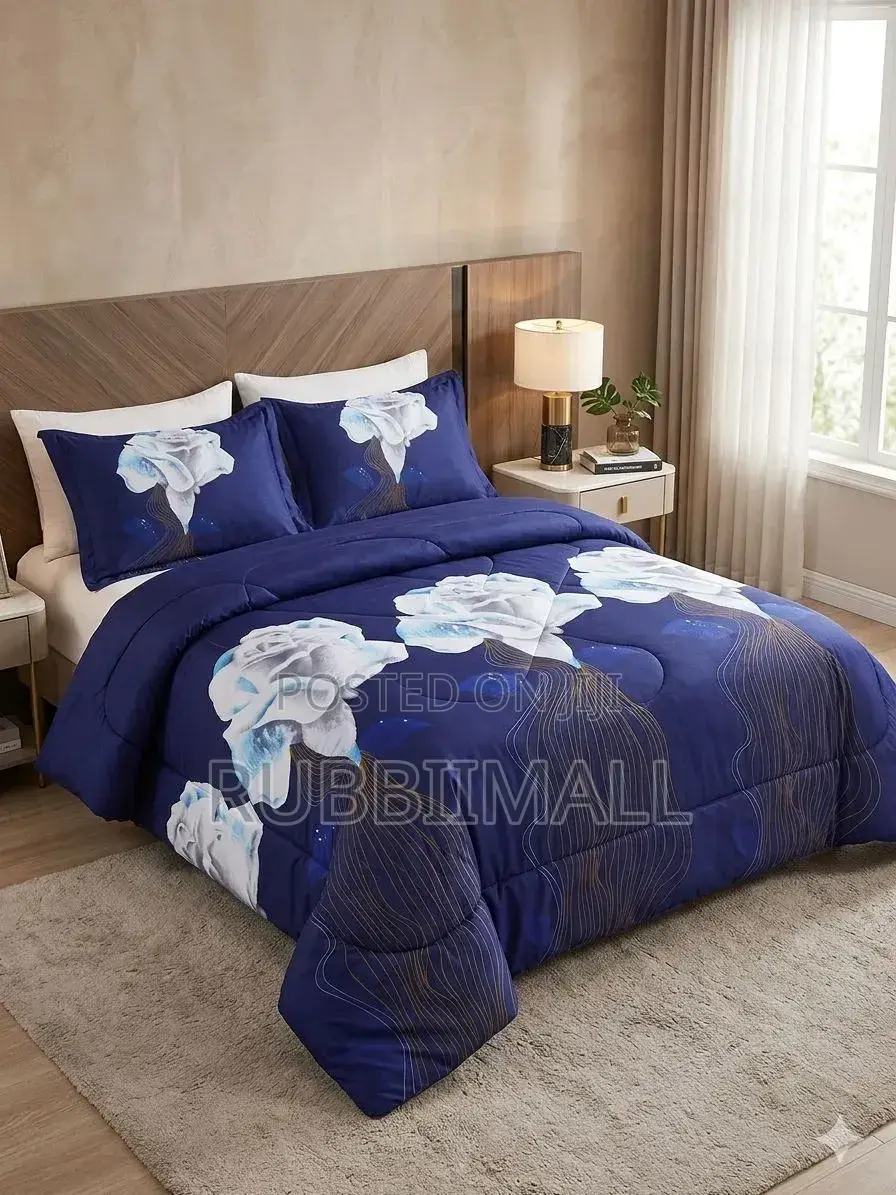 Bed Cover 5×6 ~ Large White Floral Patterns