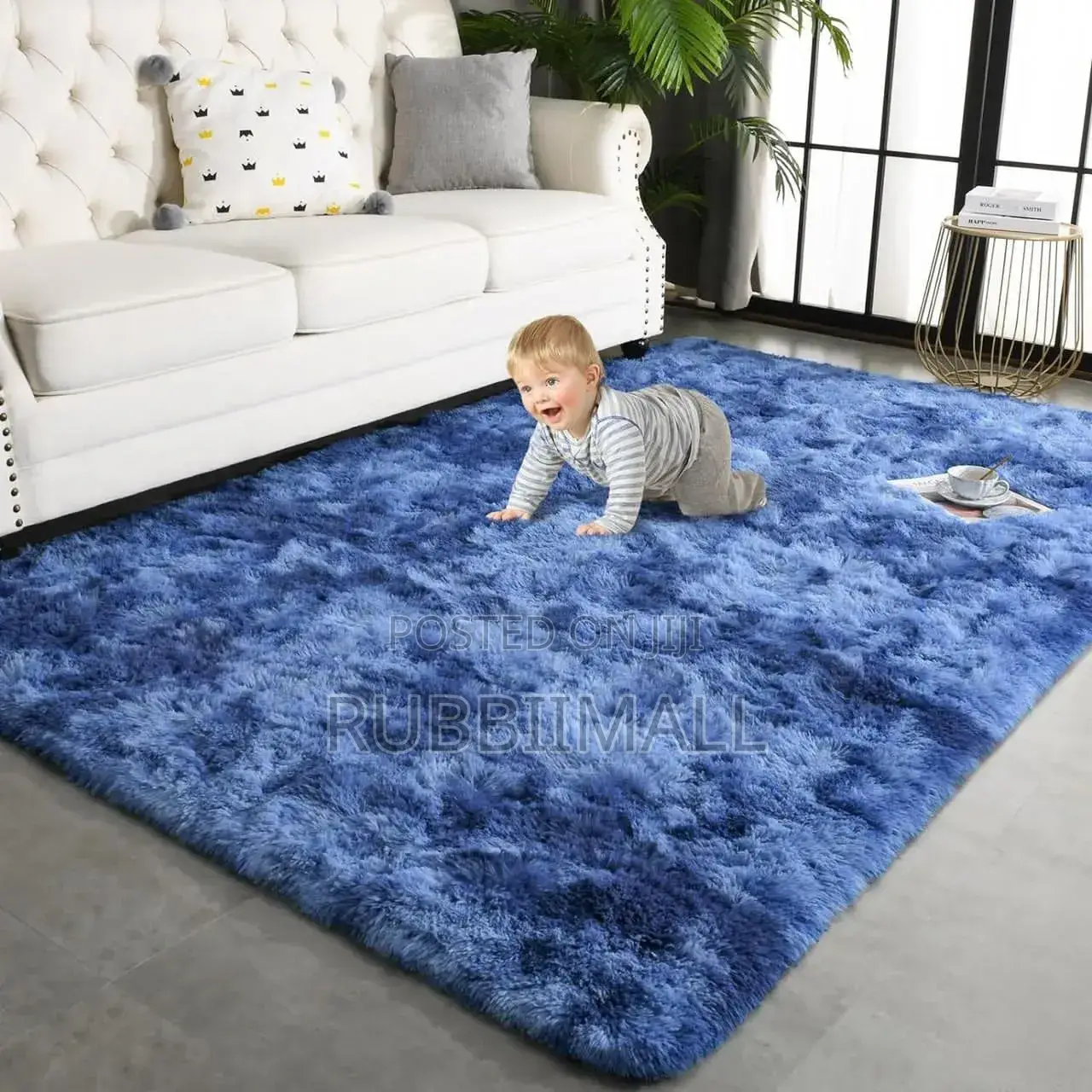 Faux / Fluffy Carpet ~ Patched Blue