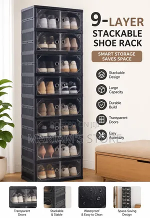 9-Layer Stackable Shoe Rack From Generic Features Transparent Doors