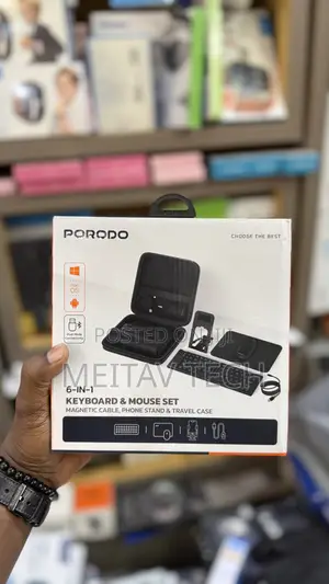 Porodo 6in1 Keyboard Mouse Set, Magnetic Cable, Phone Stand