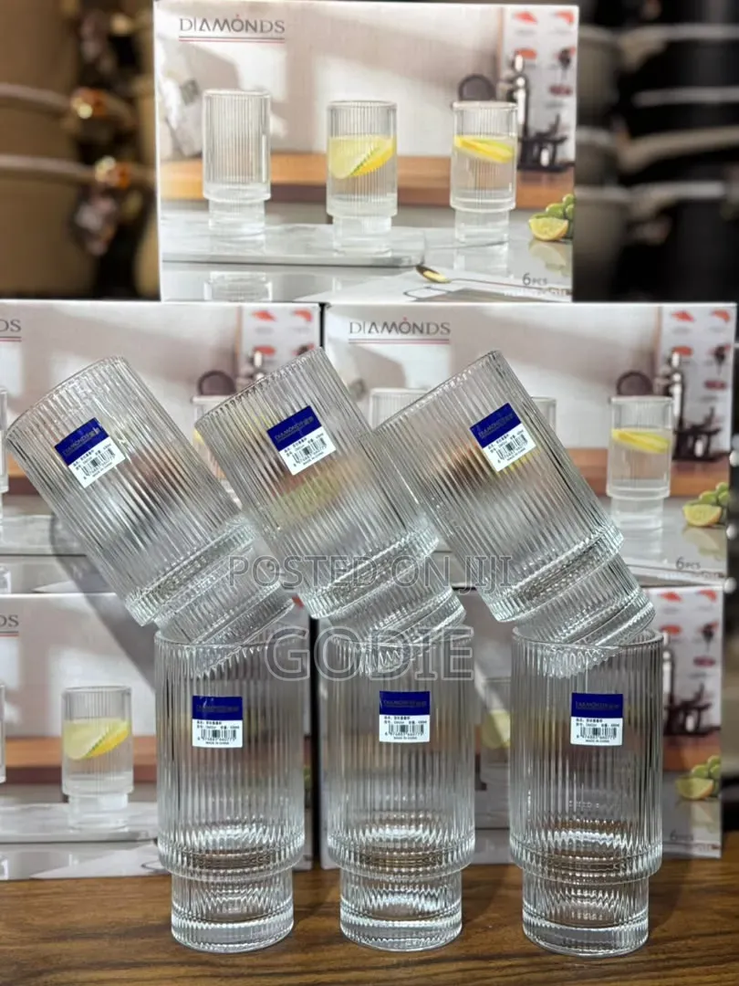 12 PCS Diamonds Brand Ribbed Drinking Glasses