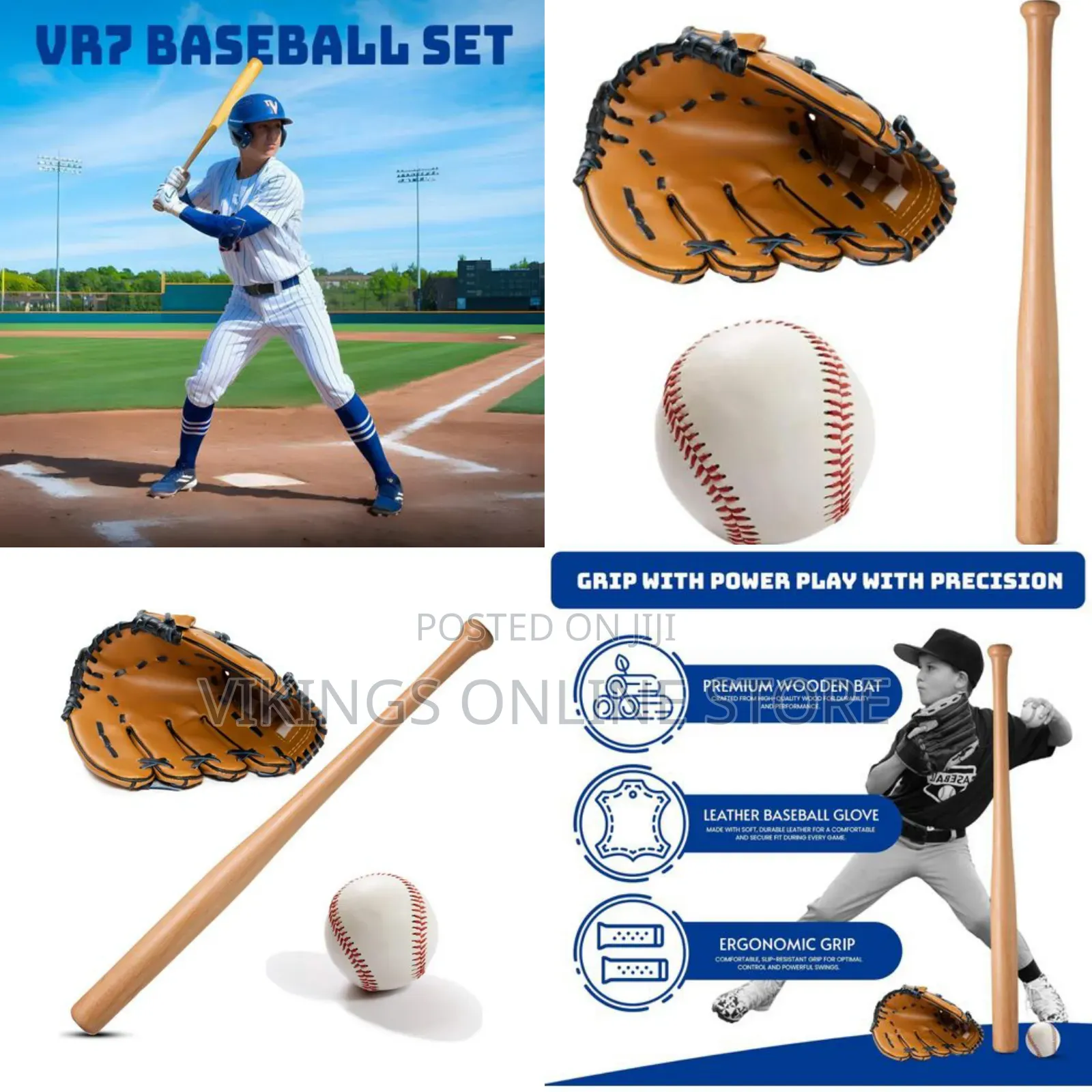 Wooden Baseball Bat With Glove and Ball Set – Classic 3-Piece Baseball