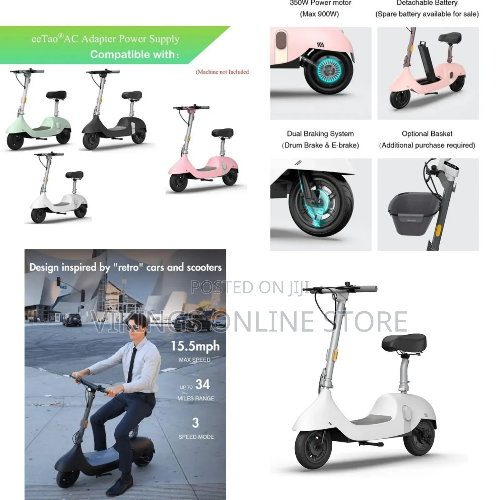 Electric Scooter With Foldable Seat, Up To 35 Miles Range 15.5mph