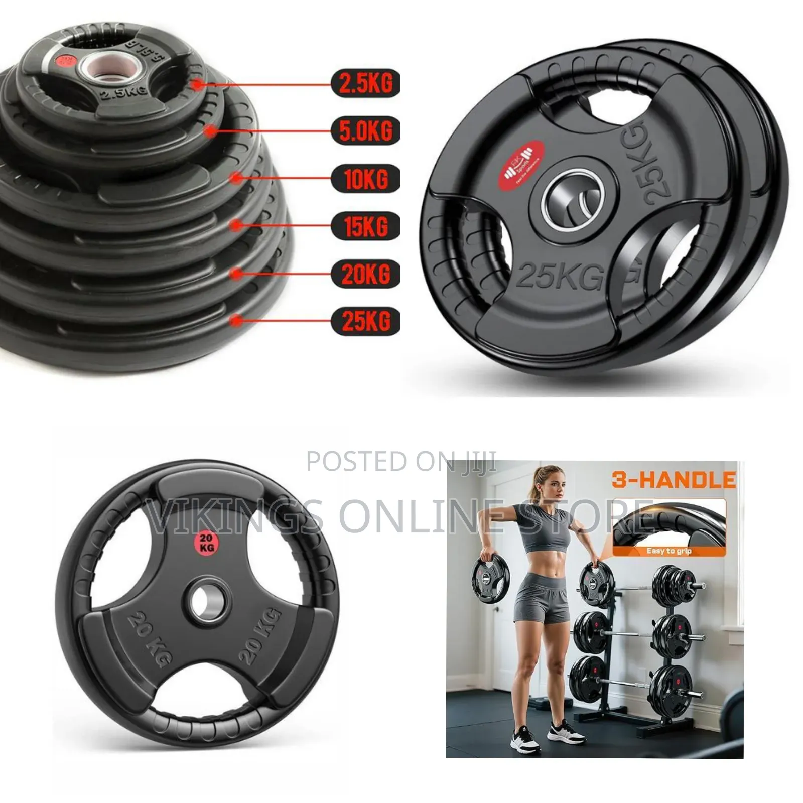 25kgs 2 Piece of Rubber Coated Hand Grip Bumper Weight Plate Discs Cas