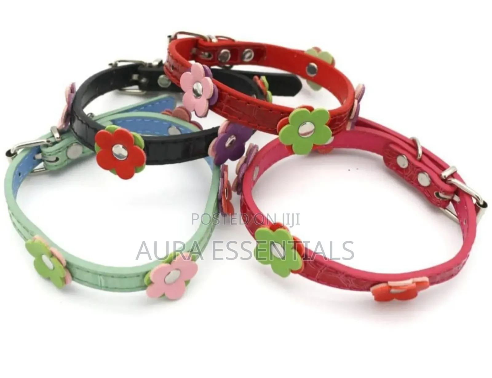 Dog Leather Collars With Fancy Pretty Colorful Flowers