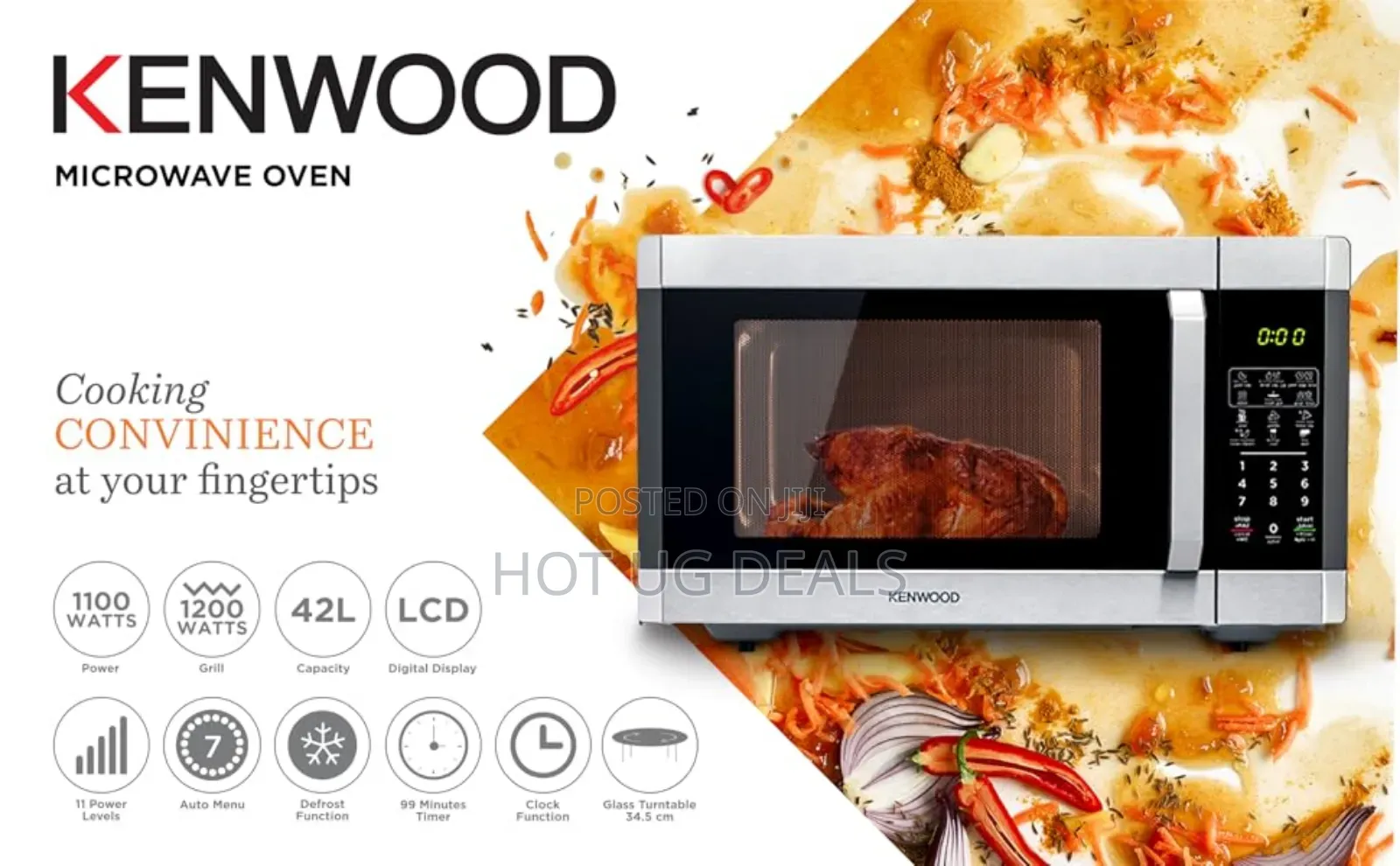Kenwood 42l Capacity Microwave With Grill 1100w 11power Levels Defrost